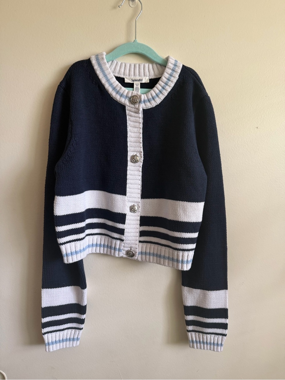 Splendid Collection XS Navy Striped Cropped Cardigan Nautical